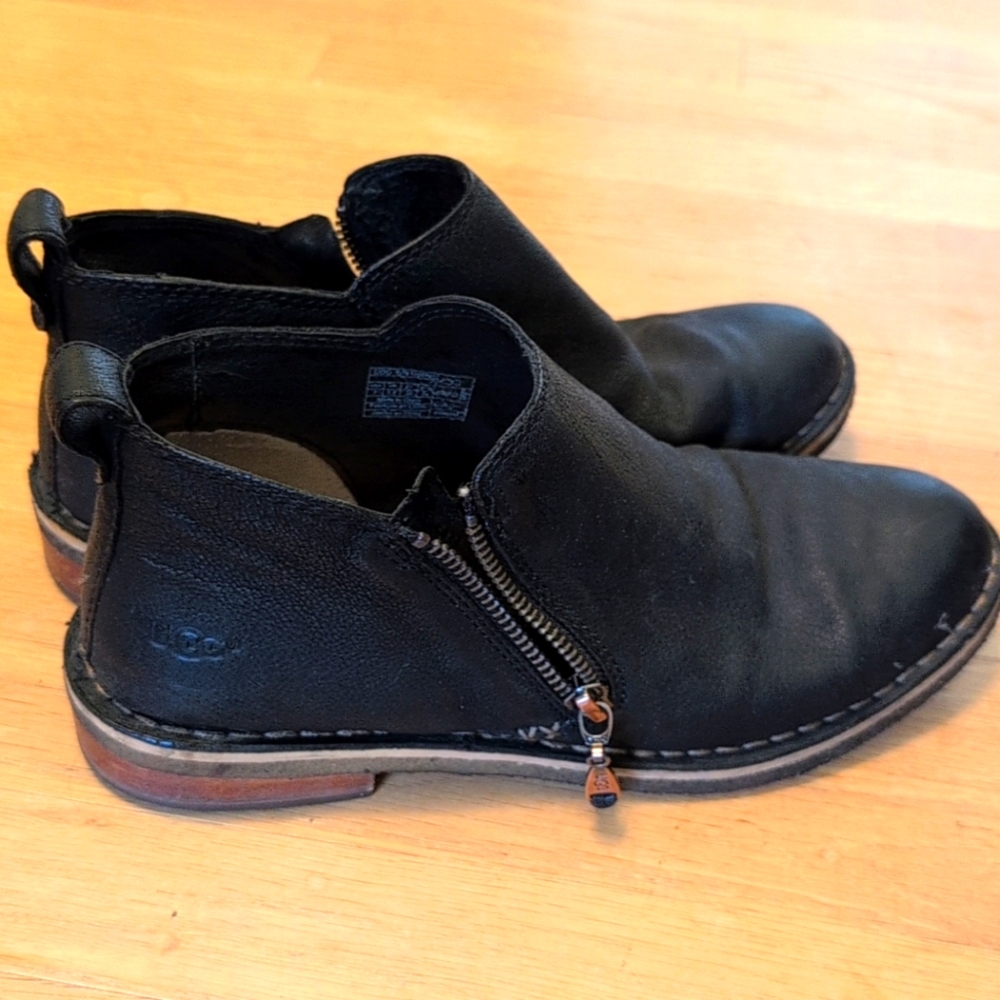 UGG Black Leather Ankle Booties
